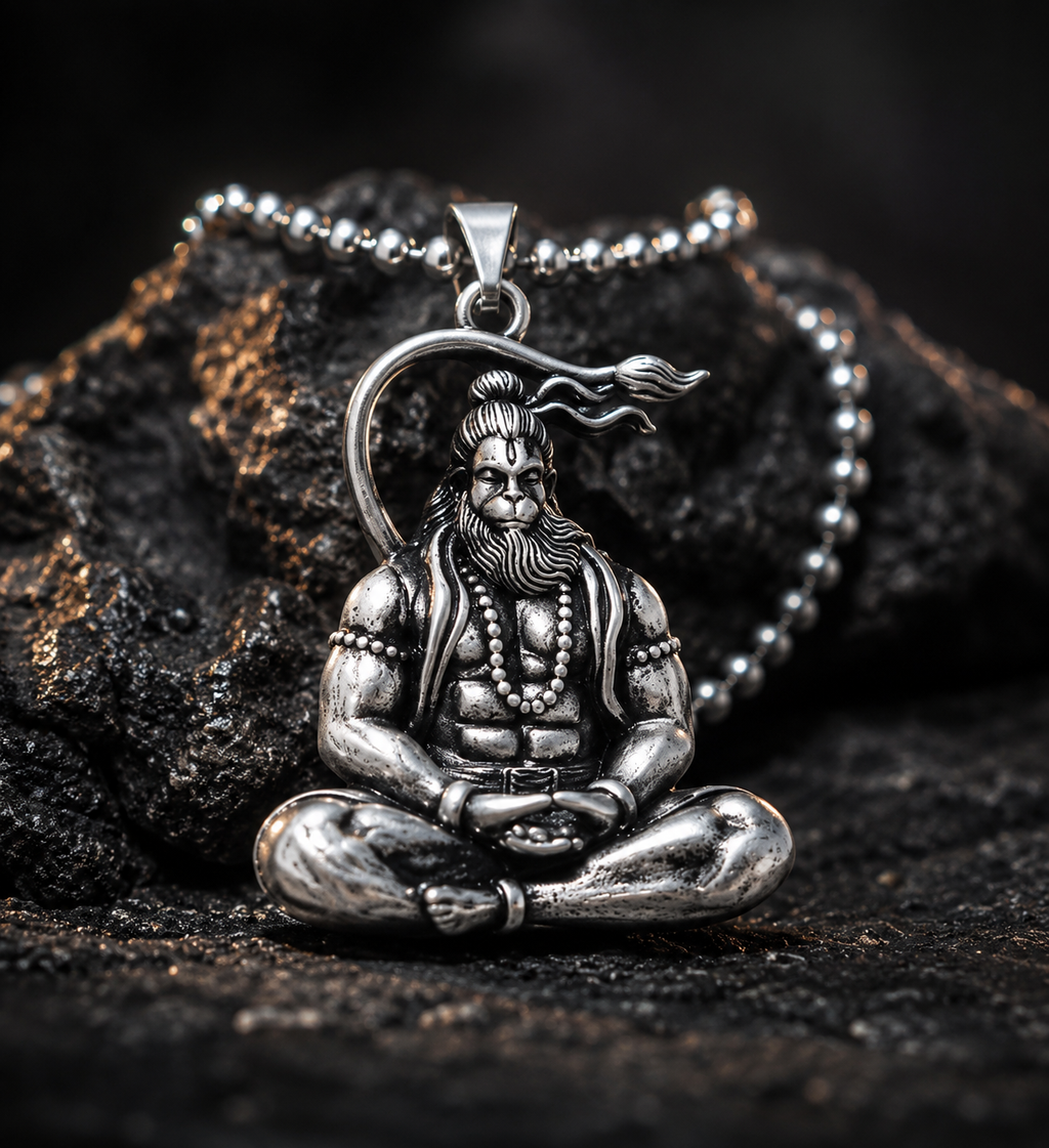 Hanuman Ji Meditating Pendant Necklace With 1-Year Warranty
