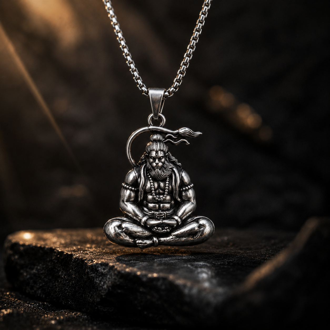 Hanuman Ji Meditating Pendant Necklace With 1-Year Warranty
