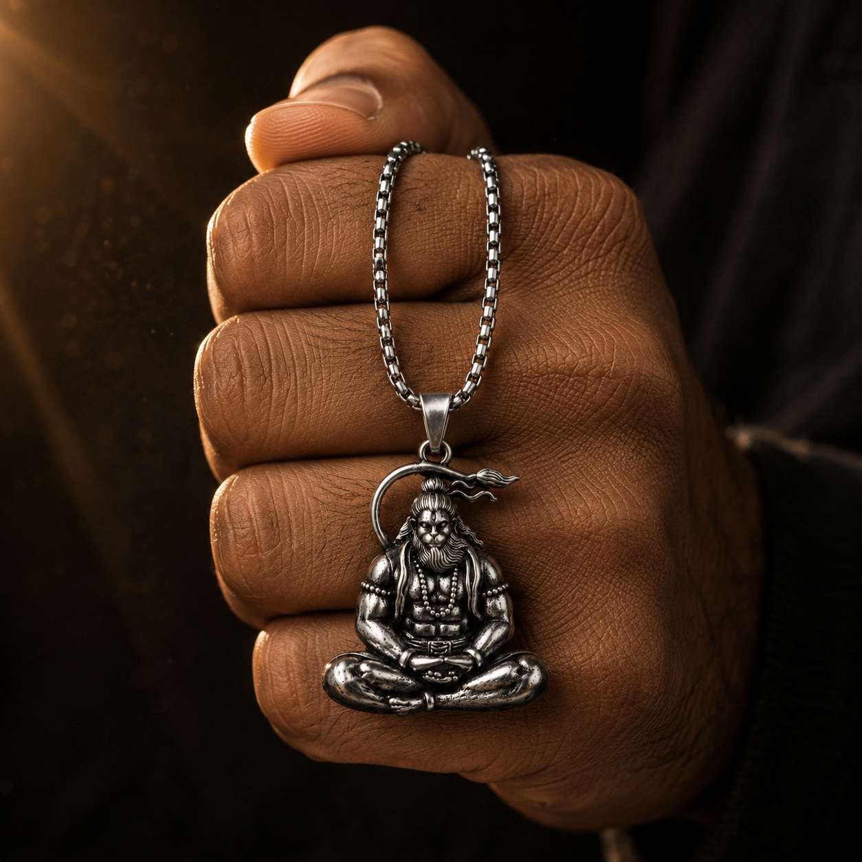 Hanuman Ji Meditating Pendant Necklace With 1-Year Warranty